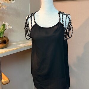 Vocal Black Short Sleeve Top with Silver Accents